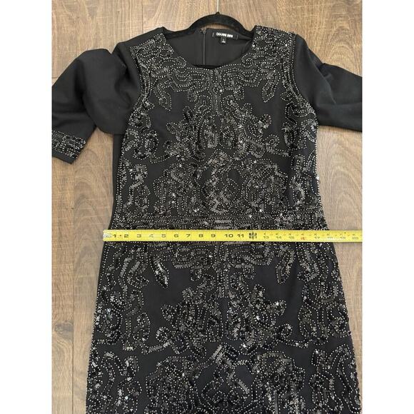 Gianni Bini Sequins Beaded Black Mini Dress 3/4 Sleeve Zip Back Size Large - Picture 6 of 8
